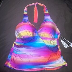 La Blanca Tankini Padded Swimsuit Colorful Halter Tummy Control TOP ONLY W18